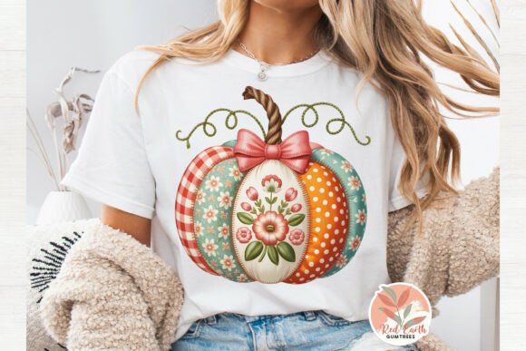 Faux Floral Embroidery Pumpkin Quilt PNG