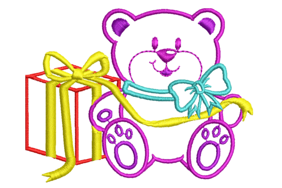 Teddy Bear with Gift Embroidery Design
